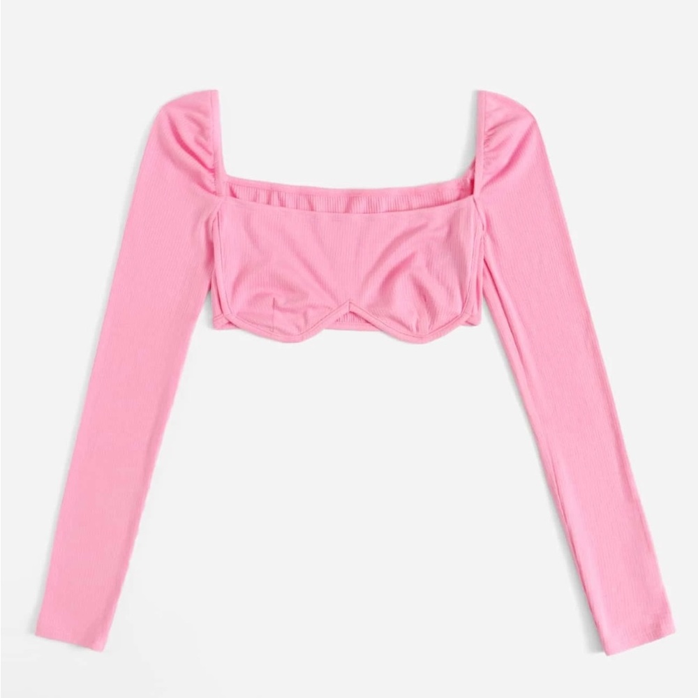 Square Neck Crop Ribbed Knit Top XS